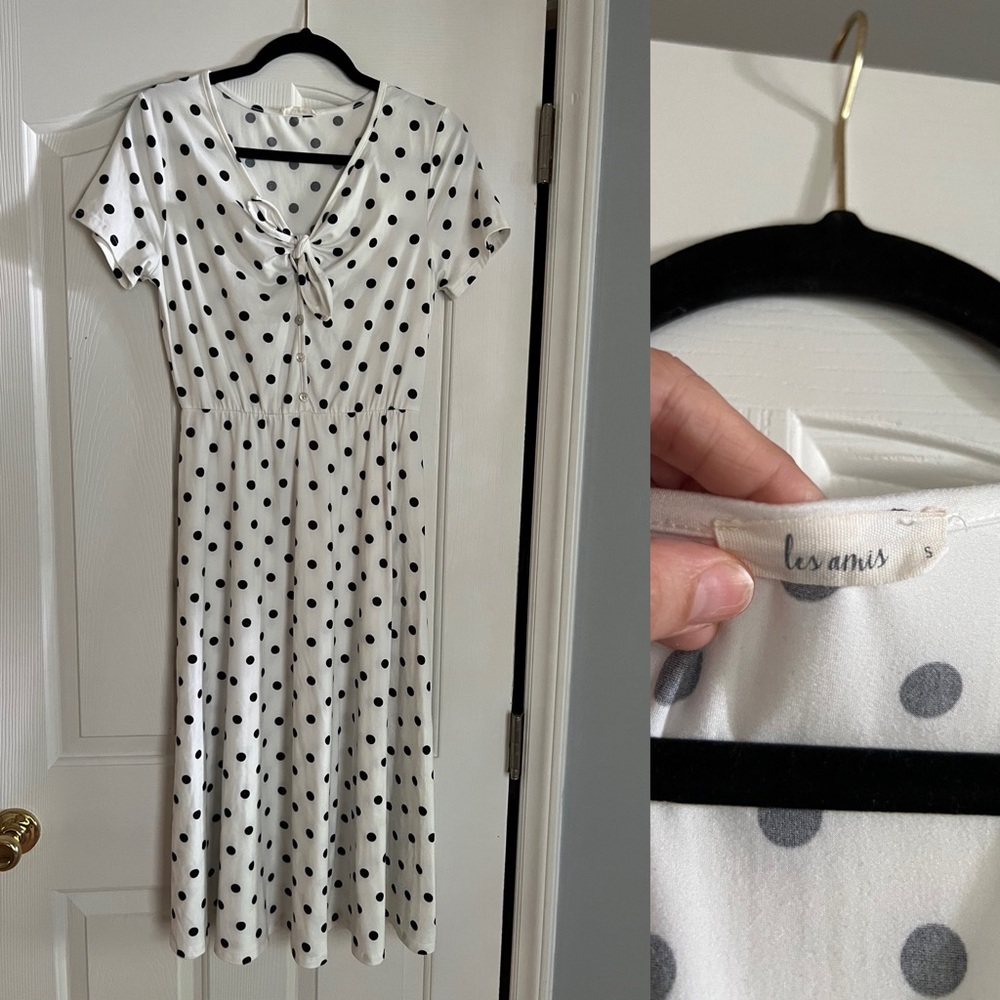 Les Amis Unique Vintage midi tie black white polka dot dress small